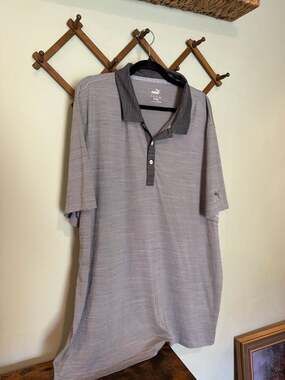 Puma Golf Men's Micro Stripe Performance Polo Shirt XXL Black Grey